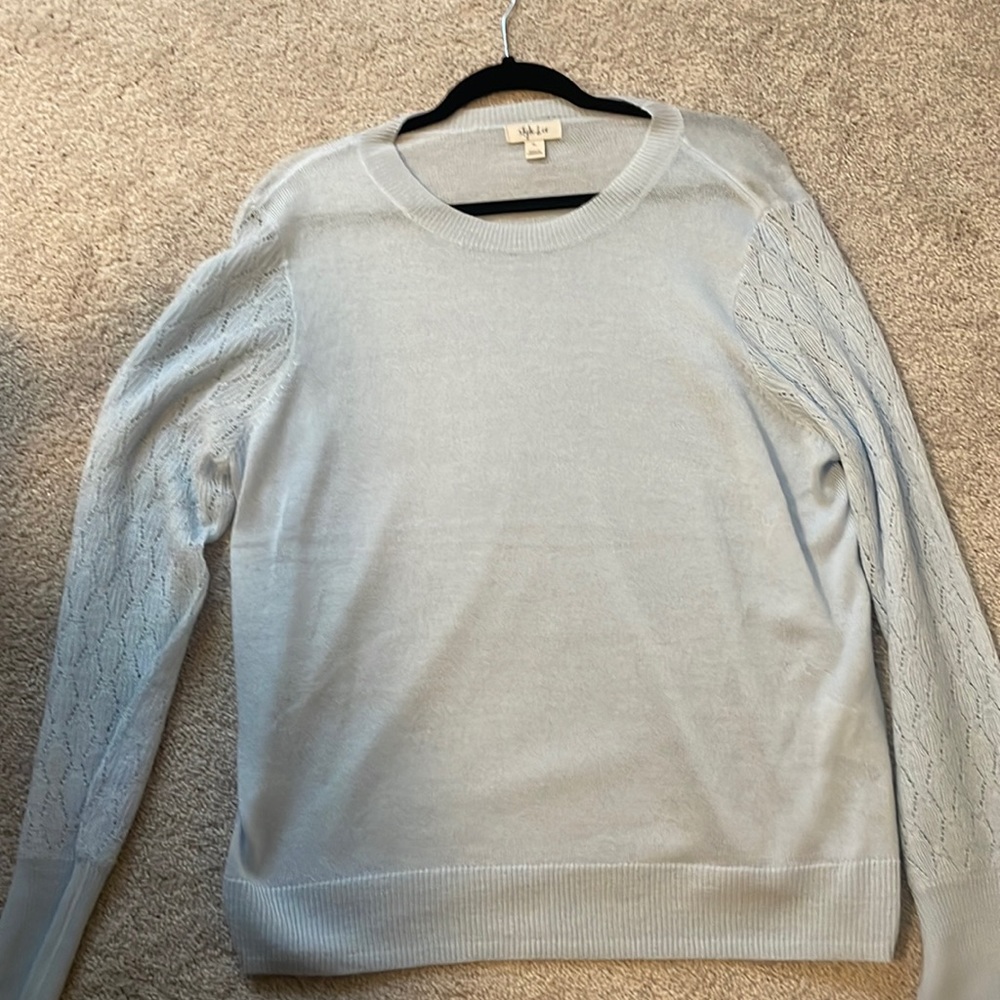 Style & Co Baby Blue lightweight Knit Sweater with Lace Sleeves
